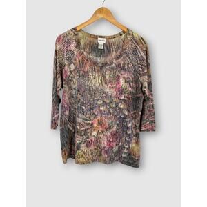 Y2k Vintage Chico's Floral Abstract Print Peacock Multicolor Top Size XL